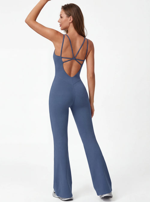 Crossback Flare Yoga Jumpsuit for Women - Sleeveless Wide-Leg Fitness Suit