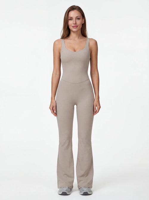 Crossback Flare Yoga Jumpsuit for Women - Sleeveless Wide-Leg Fitness Suit