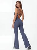 Crossback Flare Yoga Jumpsuit for Women - Sleeveless Wide-Leg Fitness Suit