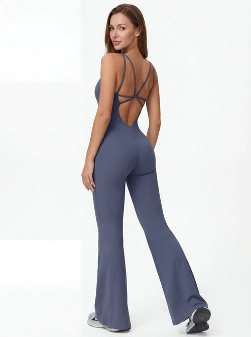 Crossback Flare Yoga Jumpsuit for Women - Sleeveless Wide-Leg Fitness Suit