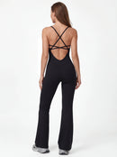 Crossback Flare Yoga Jumpsuit for Women - Sleeveless Wide-Leg Fitness Suit