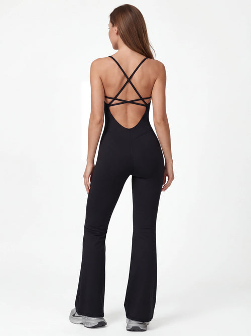 Crossback Flare Yoga Jumpsuit for Women - Sleeveless Wide-Leg Fitness Suit