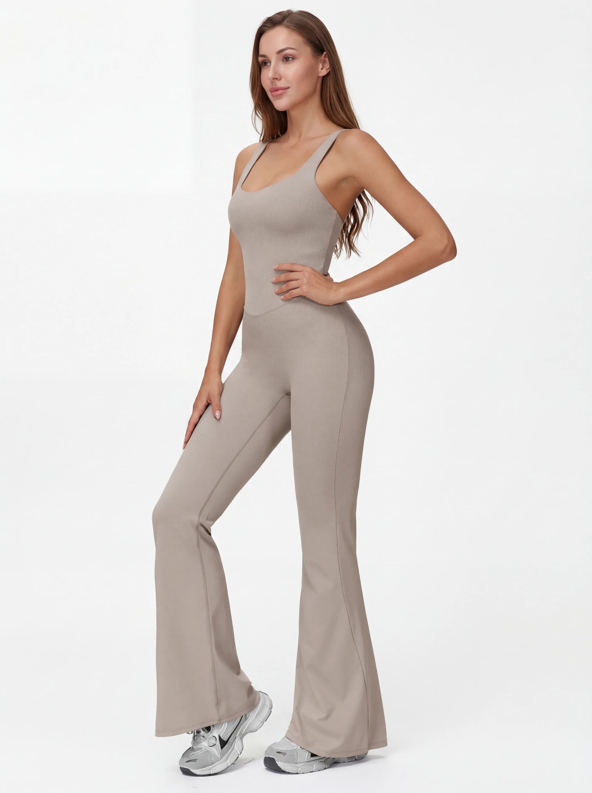 Crossback Flare Yoga Jumpsuit for Women - Sleeveless Wide-Leg Fitness Suit