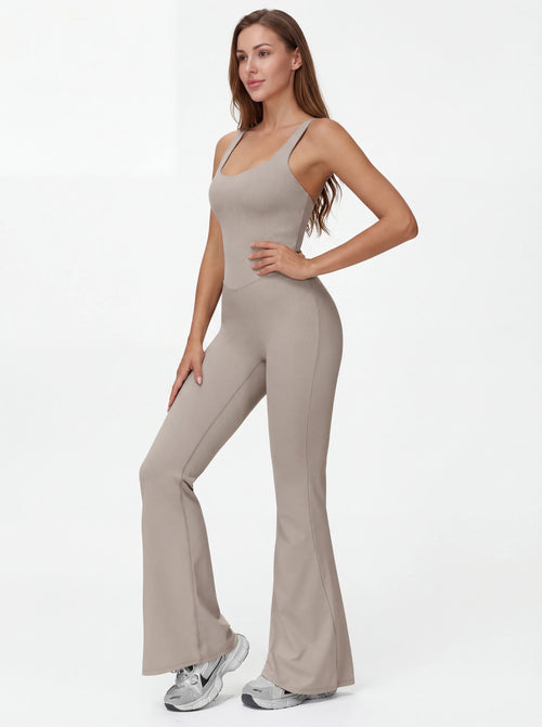 Crossback Flare Yoga Jumpsuit for Women - Sleeveless Wide-Leg Fitness Suit