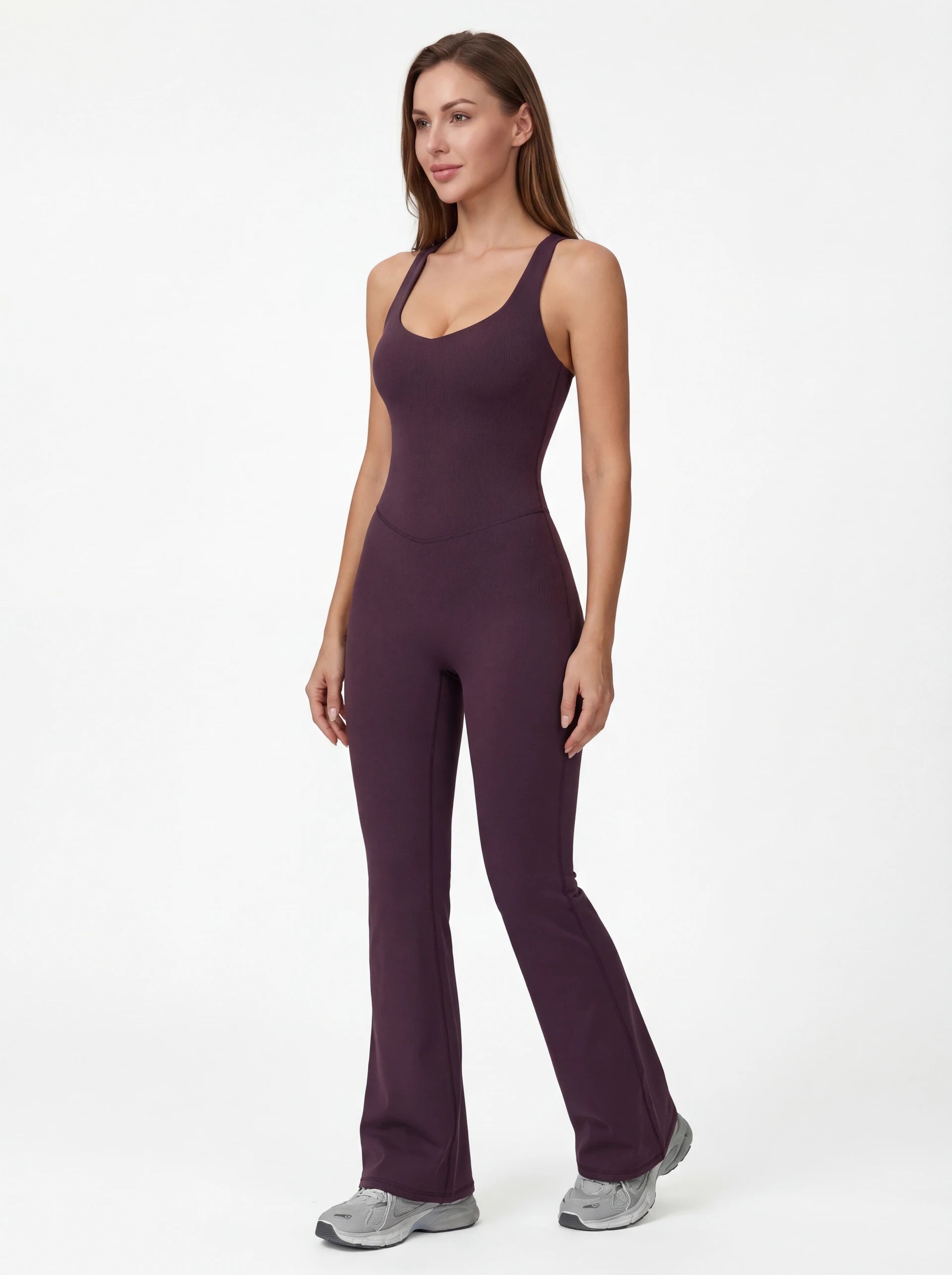 Crossback Flare Yoga Jumpsuit for Women - Sleeveless Wide-Leg Fitness Suit