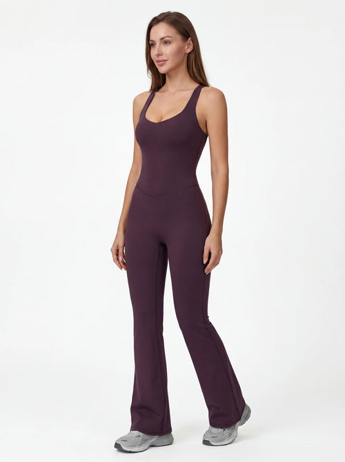 Crossback Flare Yoga Jumpsuit for Women - Sleeveless Wide-Leg Fitness Suit