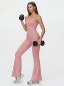 Crossback Flare Yoga Jumpsuit for Women - Sleeveless Wide-Leg Fitness Suit