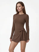 Open-Back Long-Sleeve Workout Jumpsuit for Women