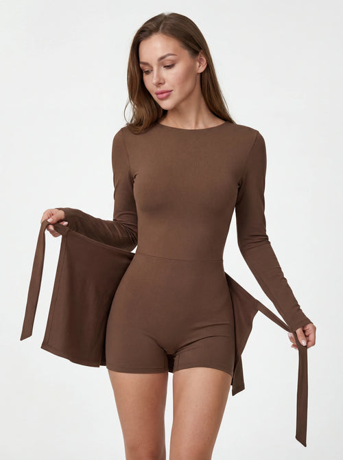 Open-Back Long-Sleeve Workout Jumpsuit for Women