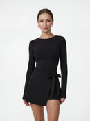 Open-Back Long-Sleeve Workout Jumpsuit for Women