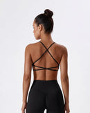 Strappy Back Sports Bra for Women - Seamless Quick-Dry Workout Bra