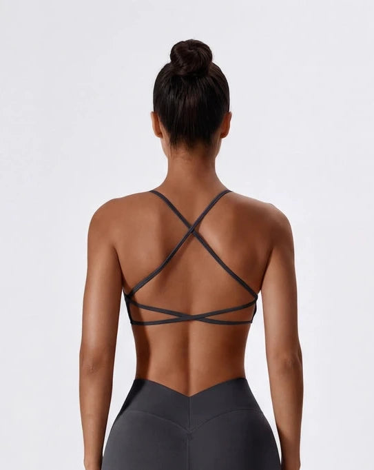 Strappy Back Sports Bra for Women - Seamless Quick-Dry Workout Bra