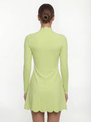 Scallop Hem Athletic Dress for Women — Long Sleeve Fitted Tennis Yoga Dress