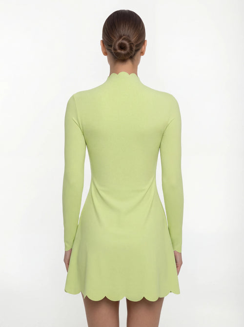 Scallop Hem Athletic Dress for Women — Long Sleeve Fitted Tennis Yoga Dress