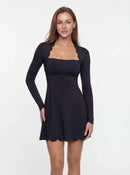 Scallop Hem Athletic Dress for Women — Long Sleeve Fitted Tennis Yoga Dress