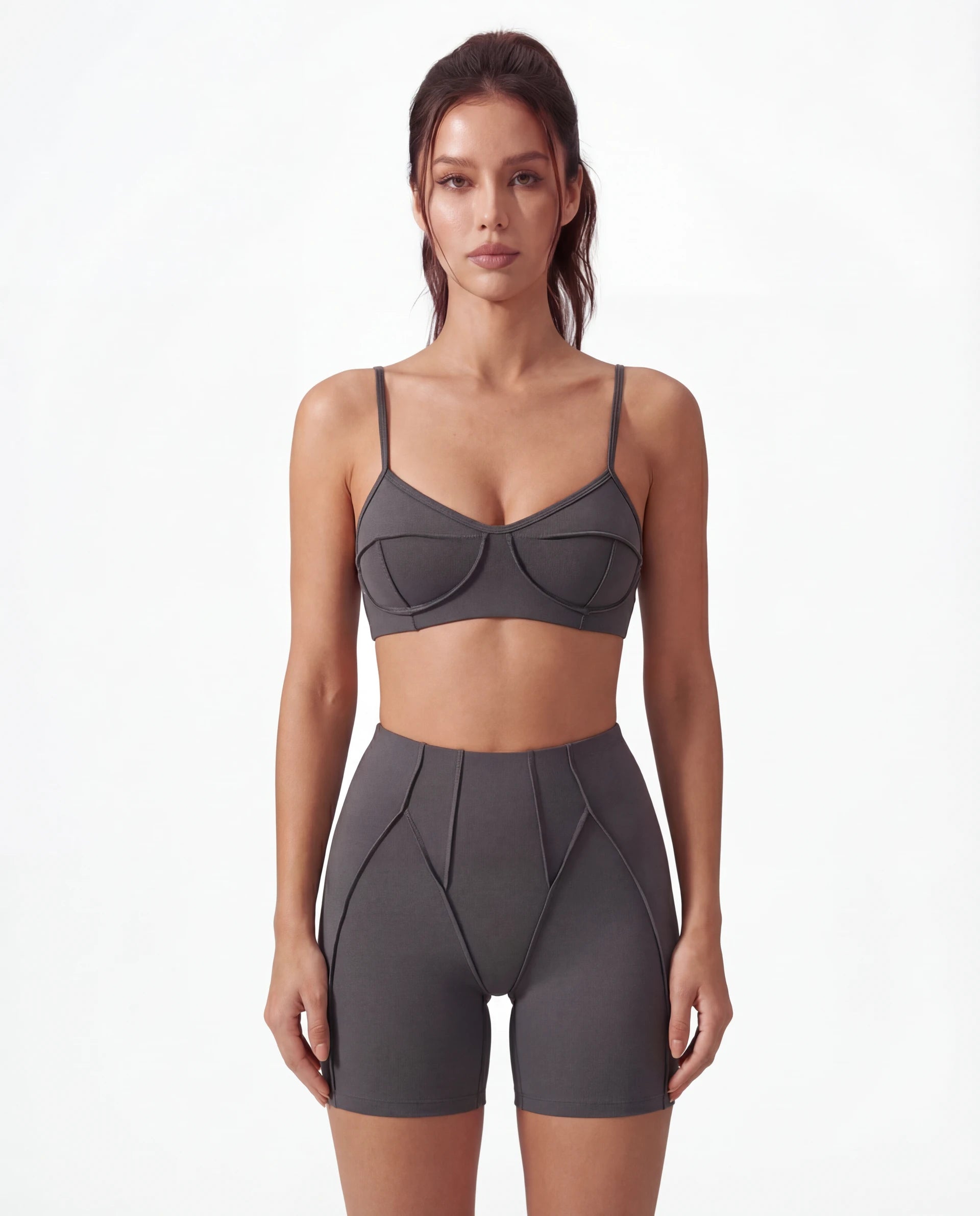 Seamless Matching Workout Set — Sculpting Bra Top & Bike Shorts