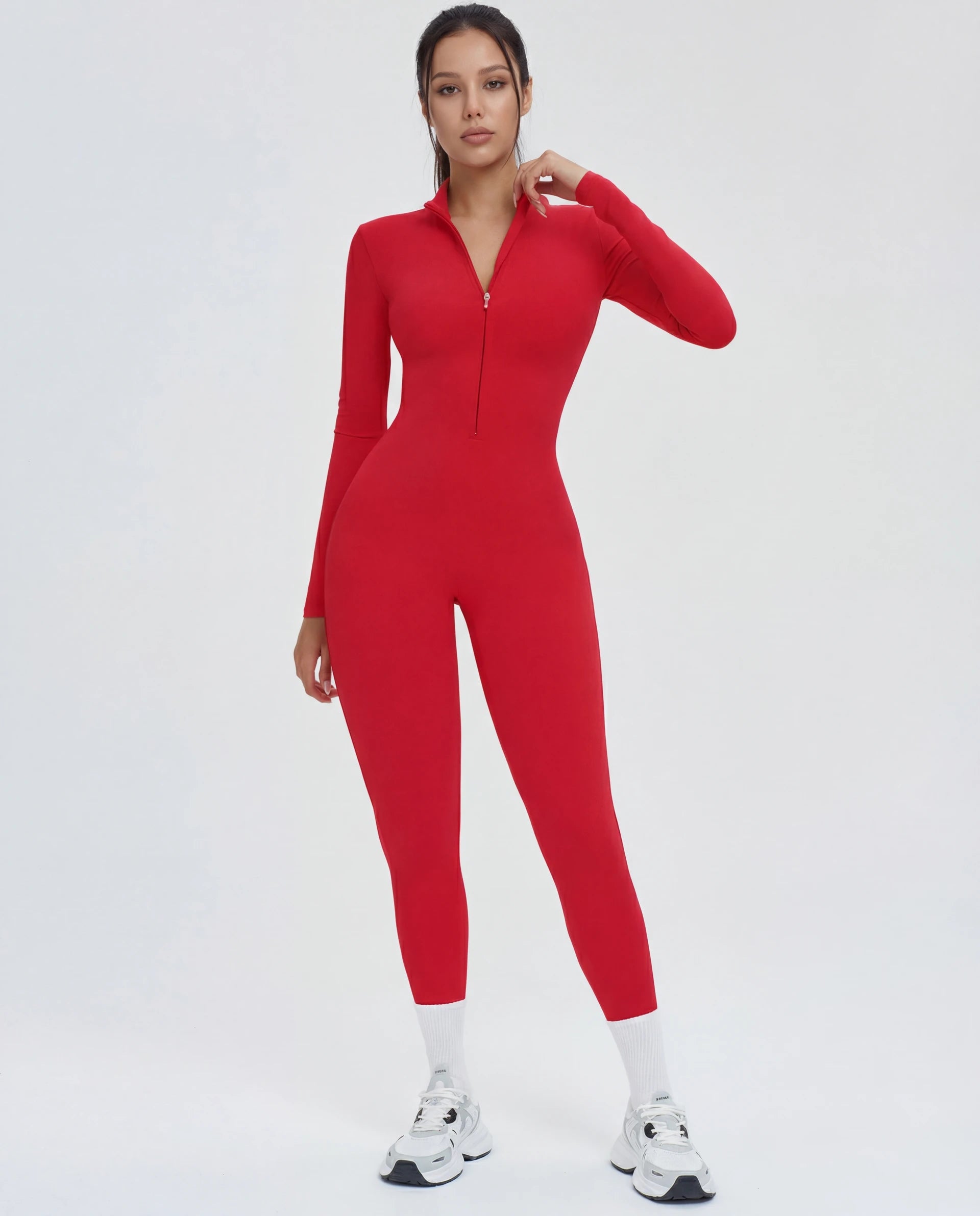 Long-Sleeve Zip-Up Yoga Bodysuit for Women