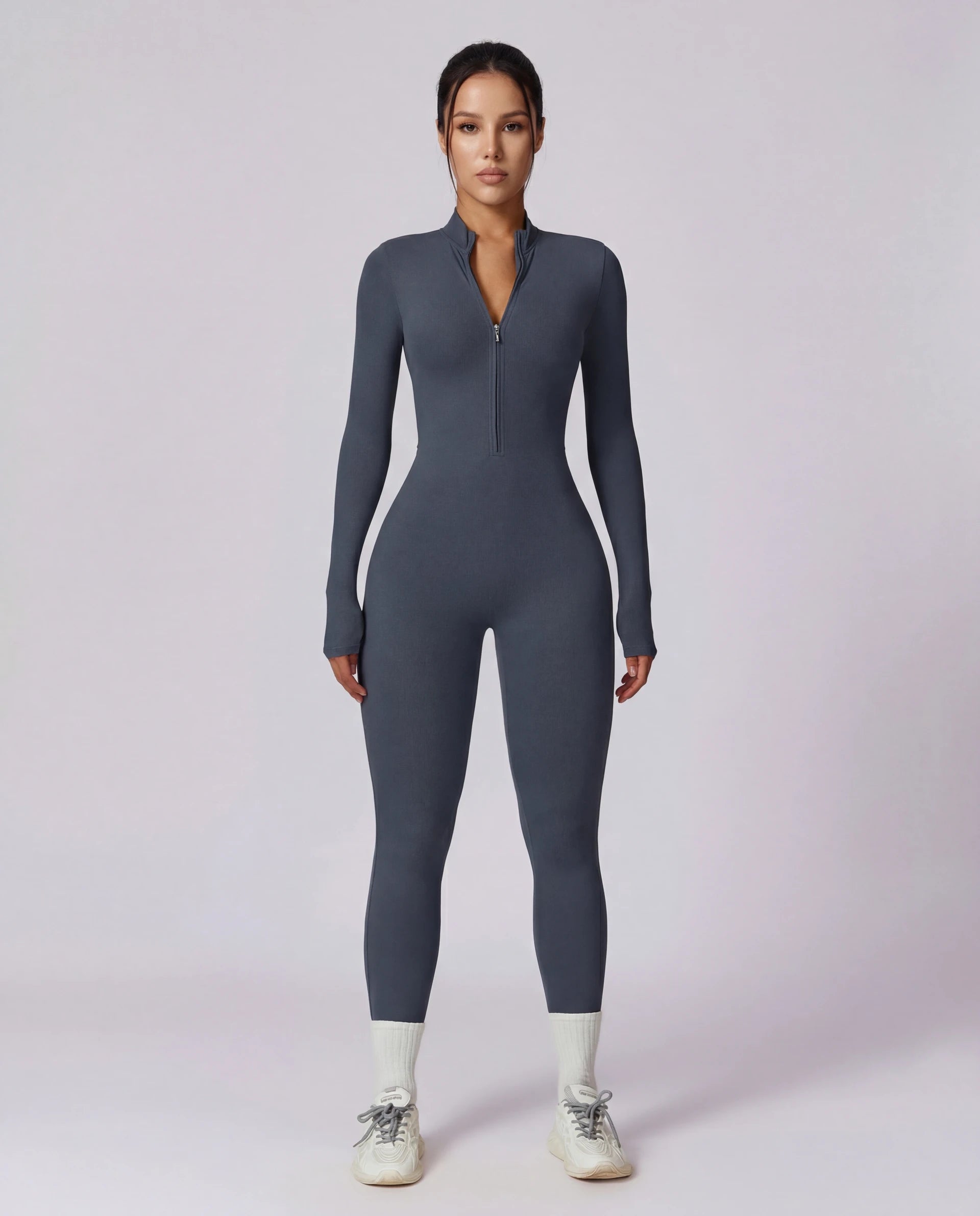 Long-Sleeve Zip-Up Yoga Bodysuit for Women