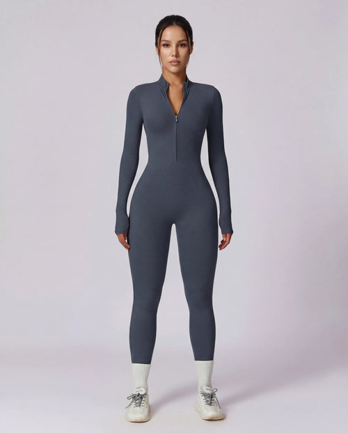 Long-Sleeve Zip-Up Yoga Bodysuit for Women
