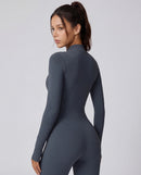 Long-Sleeve Zip-Up Yoga Bodysuit for Women