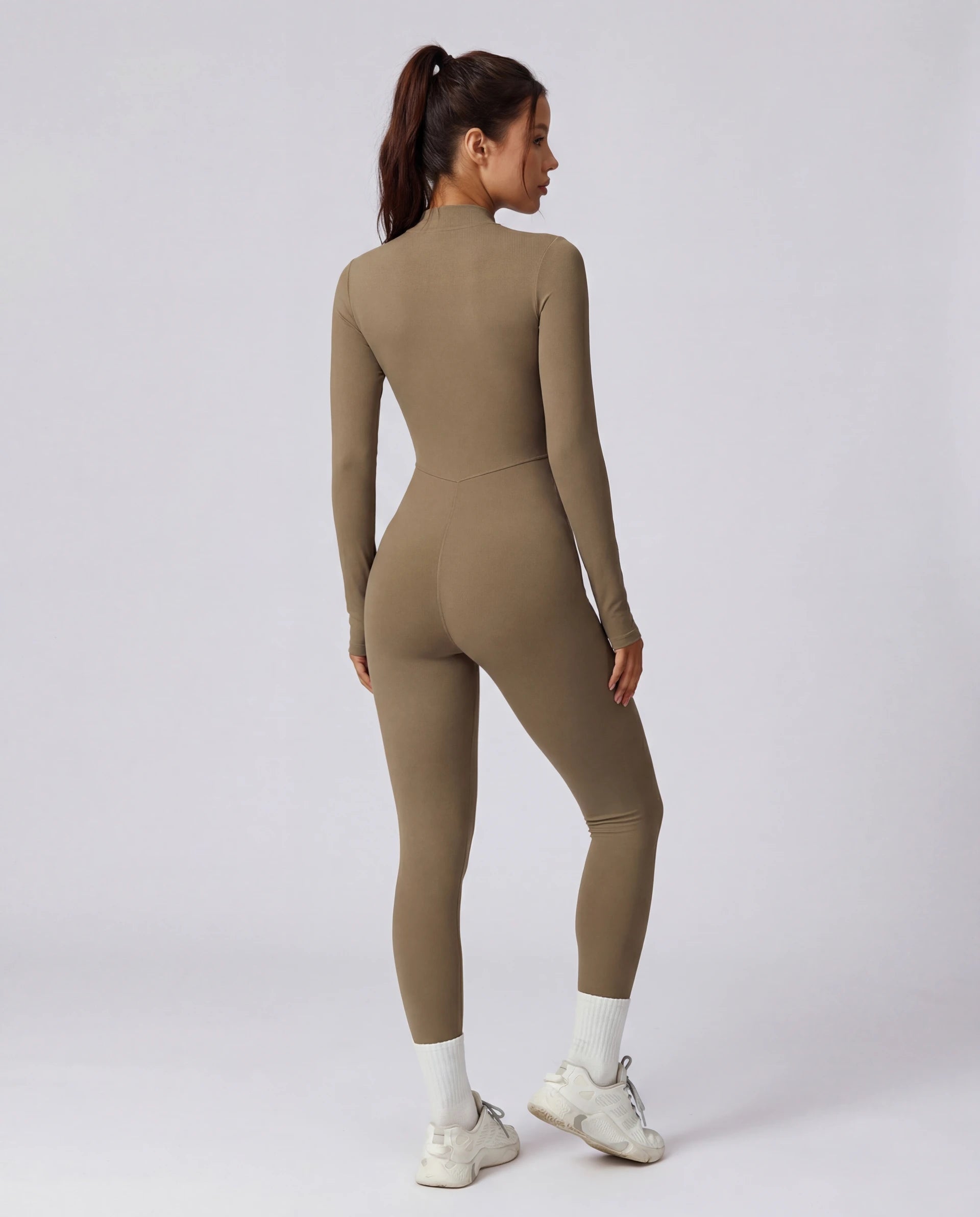 Long-Sleeve Zip-Up Yoga Bodysuit for Women