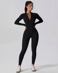 Long-Sleeve Zip-Up Yoga Bodysuit for Women