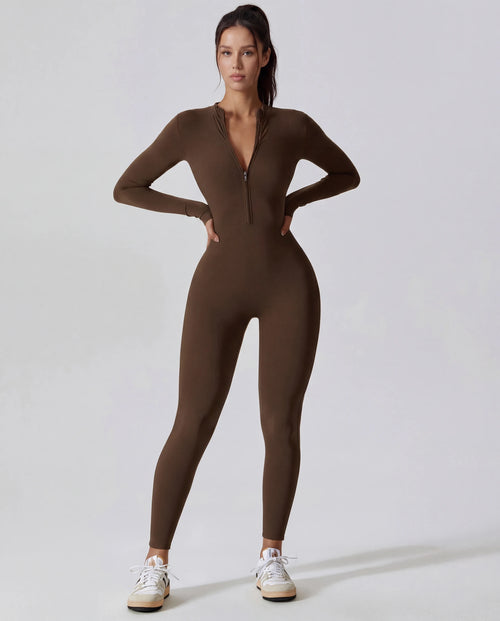 Long-Sleeve Zip-Up Yoga Bodysuit for Women