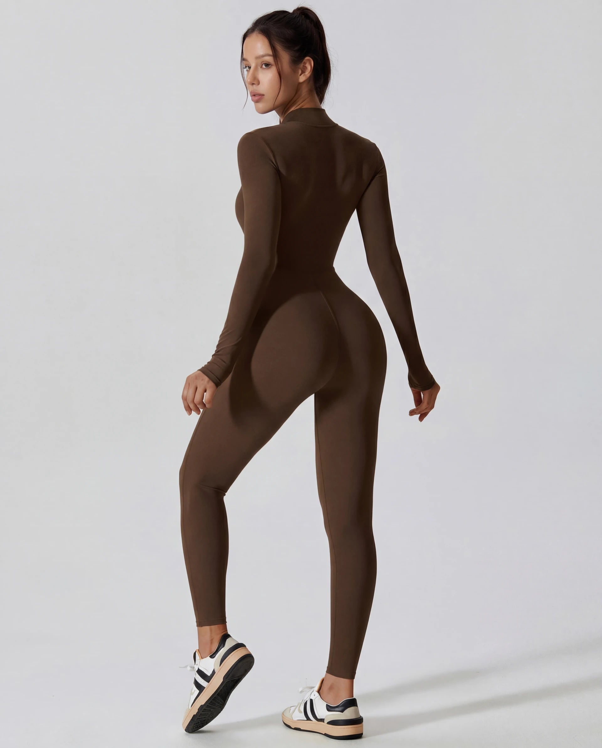 Long-Sleeve Zip-Up Yoga Bodysuit for Women