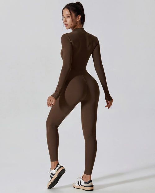 Long-Sleeve Zip-Up Yoga Bodysuit for Women