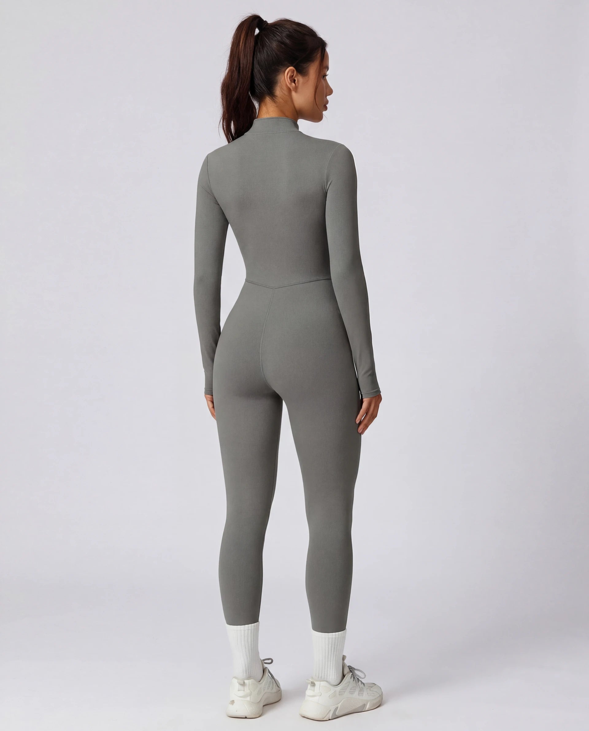 Long-Sleeve Zip-Up Yoga Bodysuit for Women