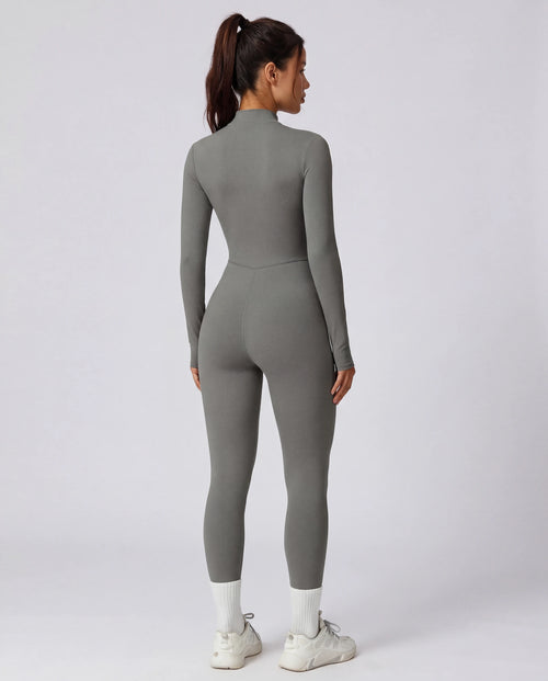 Long-Sleeve Zip-Up Yoga Bodysuit for Women