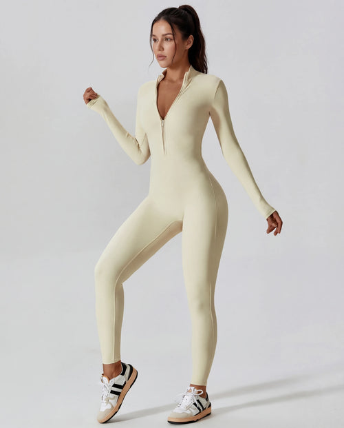 Long-Sleeve Zip-Up Yoga Bodysuit for Women