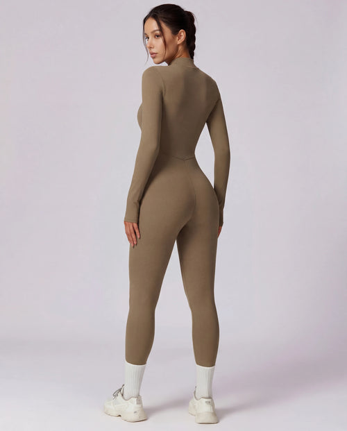 Long-Sleeve Zip-Up Yoga Bodysuit for Women