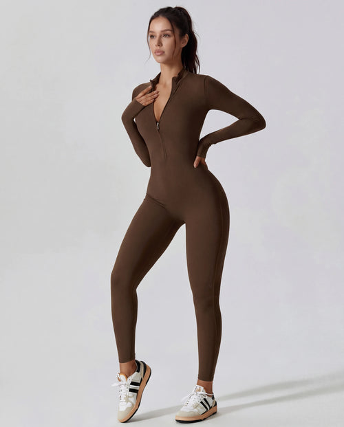 Long-Sleeve Zip-Up Yoga Bodysuit for Women