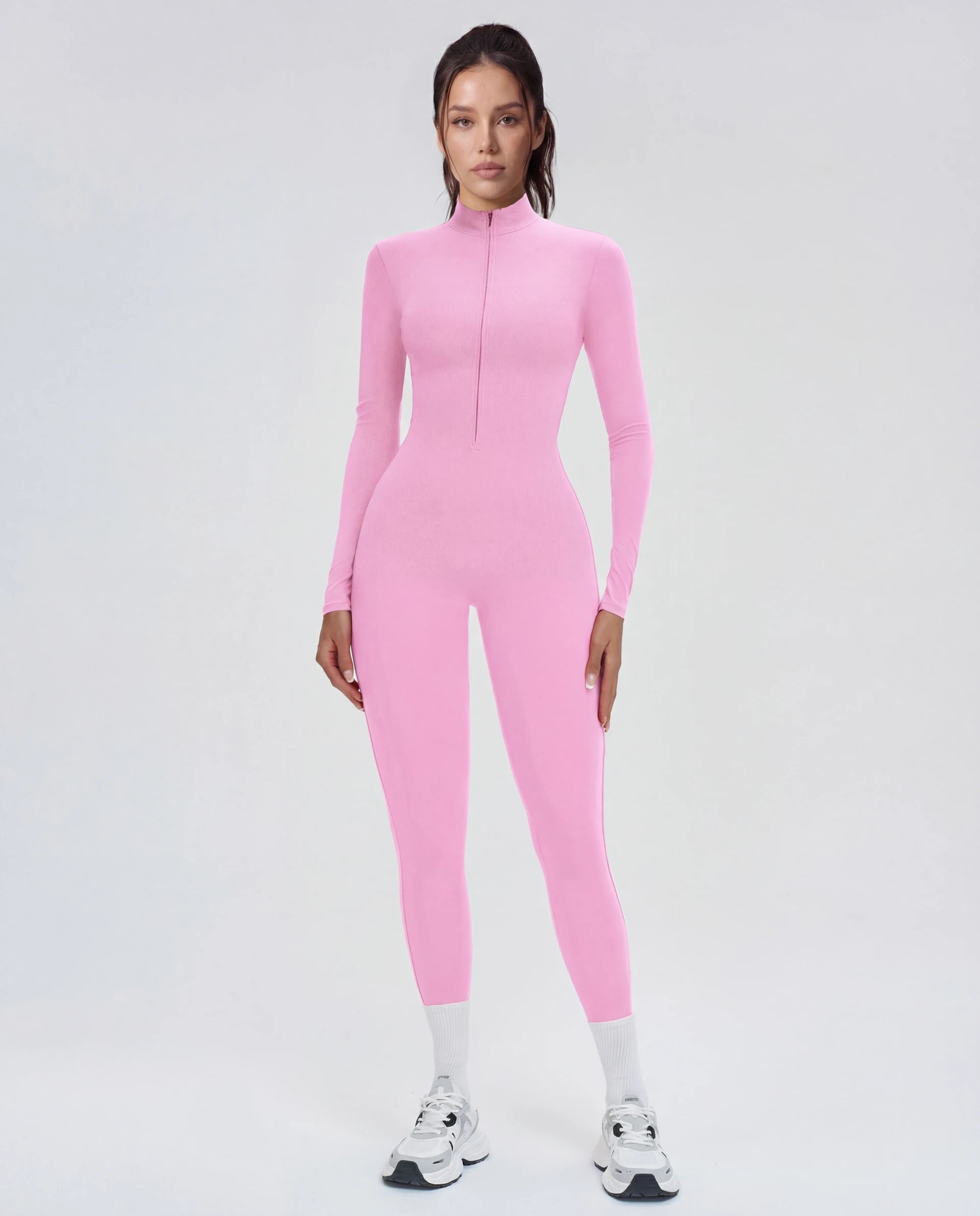 Long-Sleeve Zip-Up Yoga Bodysuit for Women