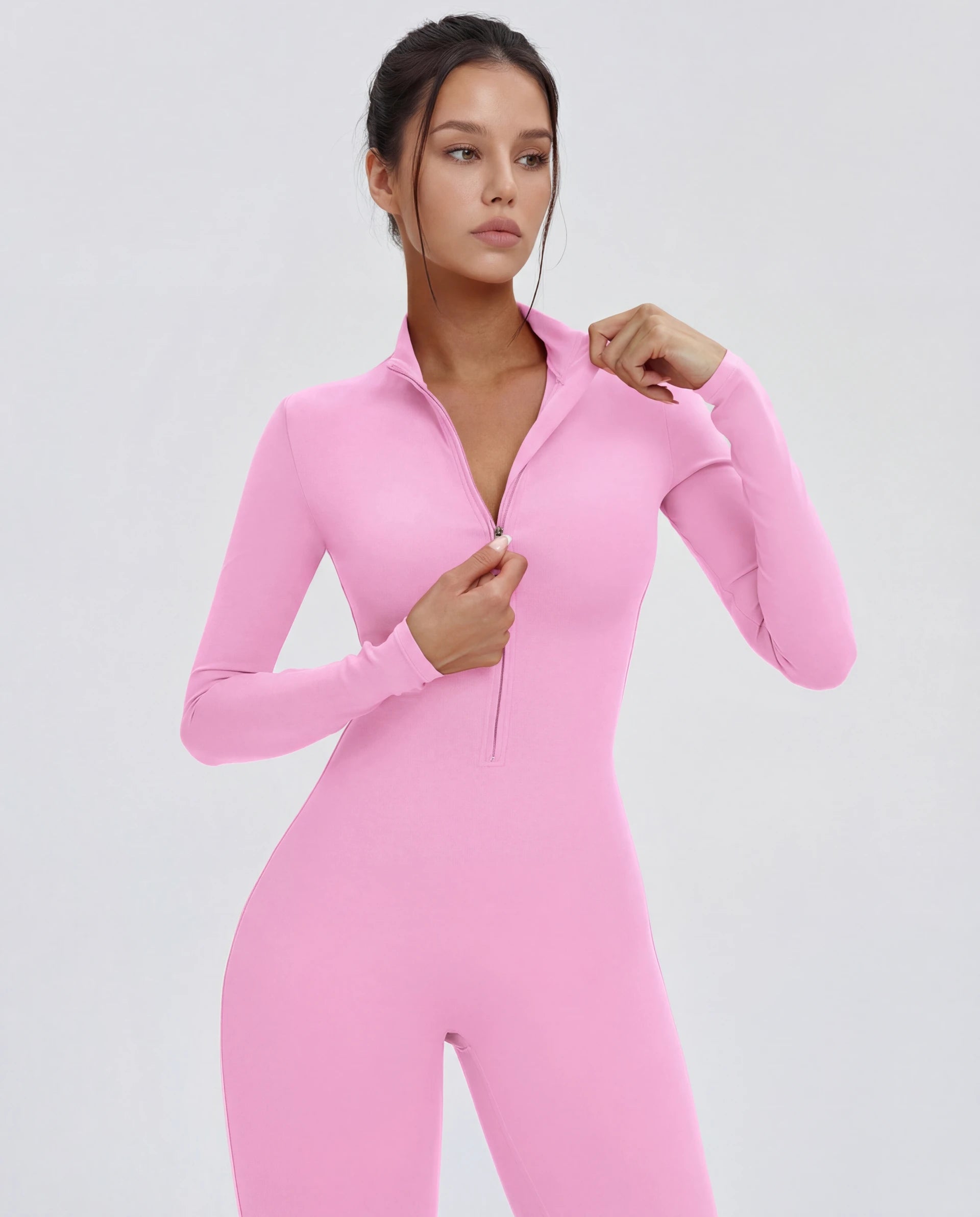 Long-Sleeve Zip-Up Yoga Bodysuit for Women