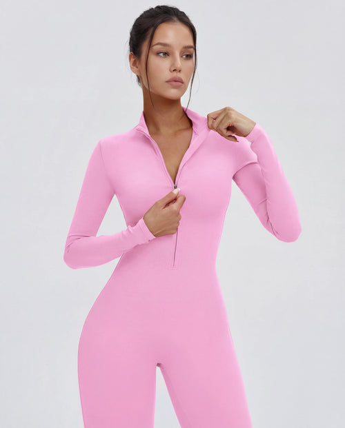 Long-Sleeve Zip-Up Yoga Bodysuit for Women