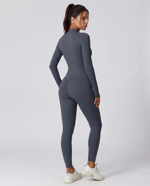 Long-Sleeve Zip-Up Yoga Bodysuit for Women