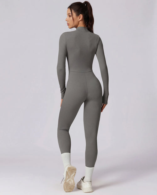 Long-Sleeve Zip-Up Yoga Bodysuit for Women