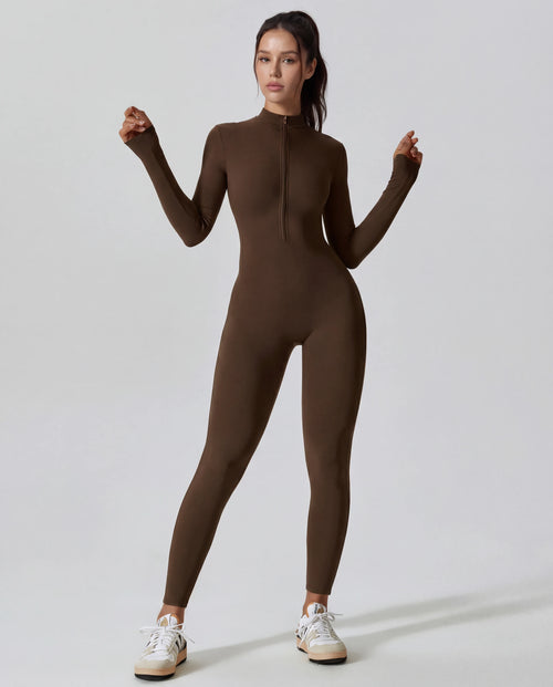 Long-Sleeve Zip-Up Yoga Bodysuit for Women
