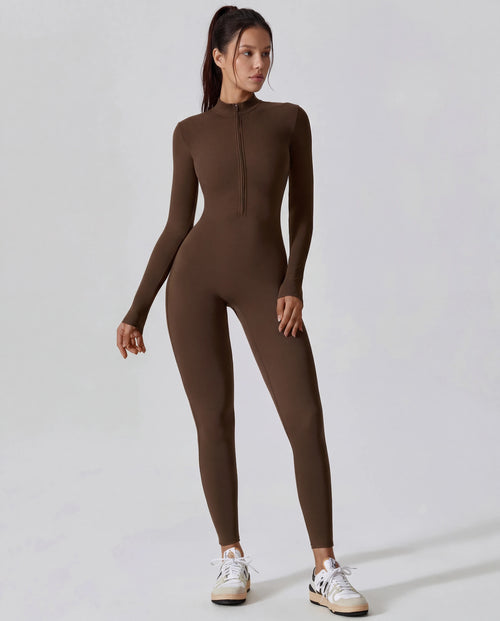 Long-Sleeve Zip-Up Yoga Bodysuit for Women