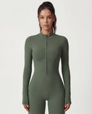 Long-Sleeve Zip-Up Yoga Bodysuit for Women