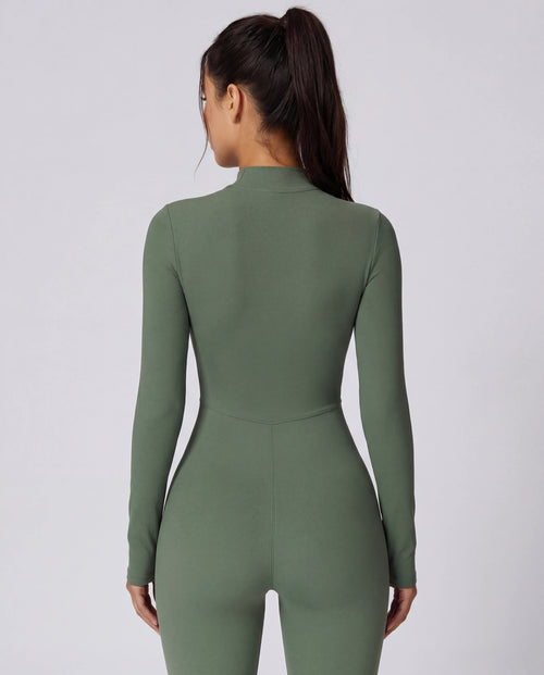 Long-Sleeve Zip-Up Yoga Bodysuit for Women