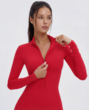 Long-Sleeve Zip-Up Yoga Bodysuit for Women