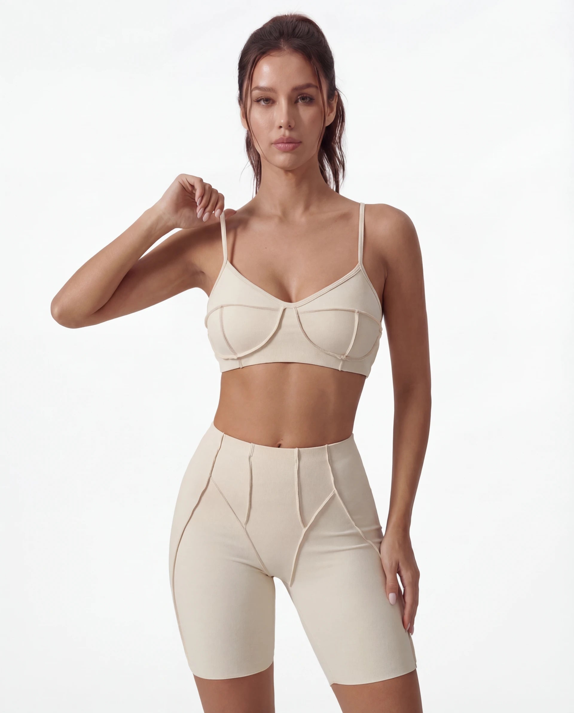 Seamless Matching Workout Set — Sculpting Bra Top & Bike Shorts