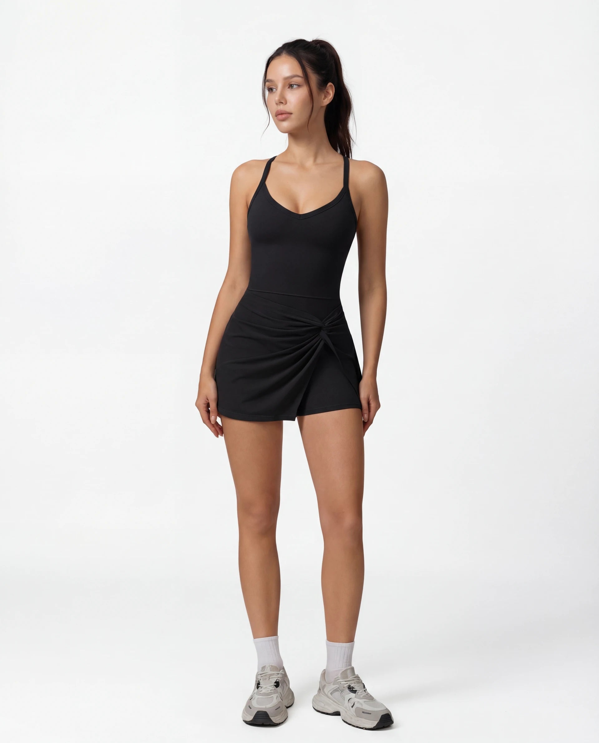 Twisted-Front Sleeveless Yoga Jumpsuit for Women — Built-In Bra