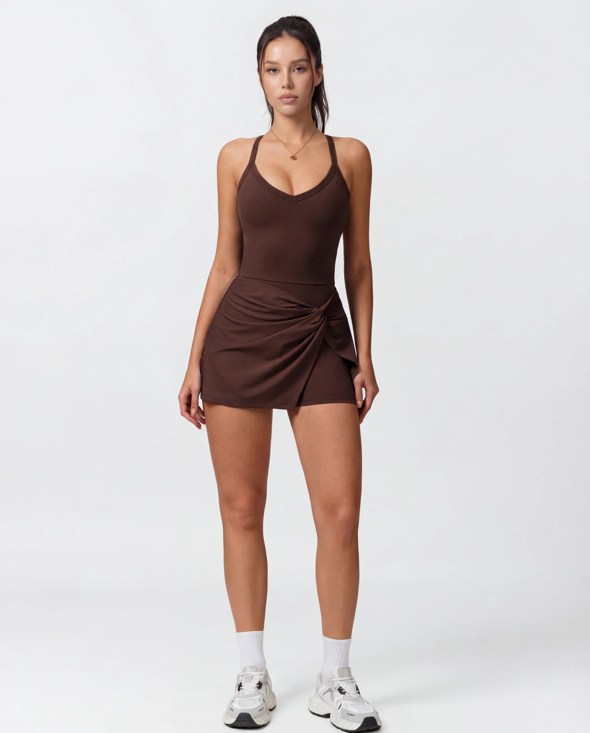Twisted-Front Sleeveless Yoga Jumpsuit for Women — Built-In Bra