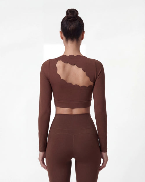 Hollow-Out Long Sleeve Crop Top