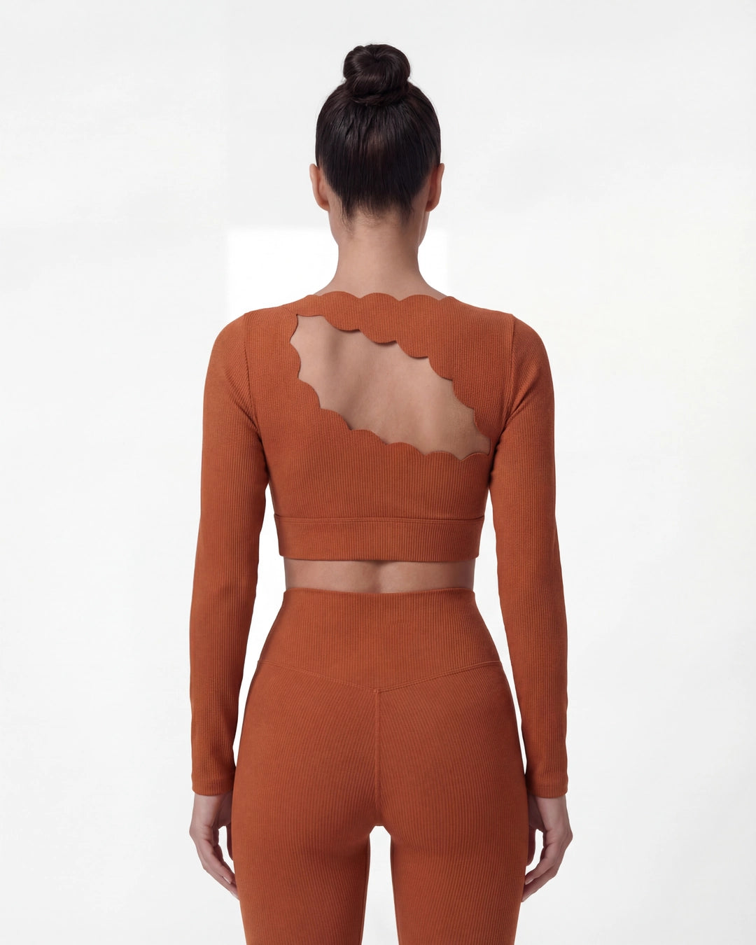 Hollow-Out Long Sleeve Crop Top