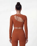 Hollow-Out Long Sleeve Crop Top